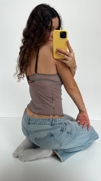 00s brown stripe corset cami- size S