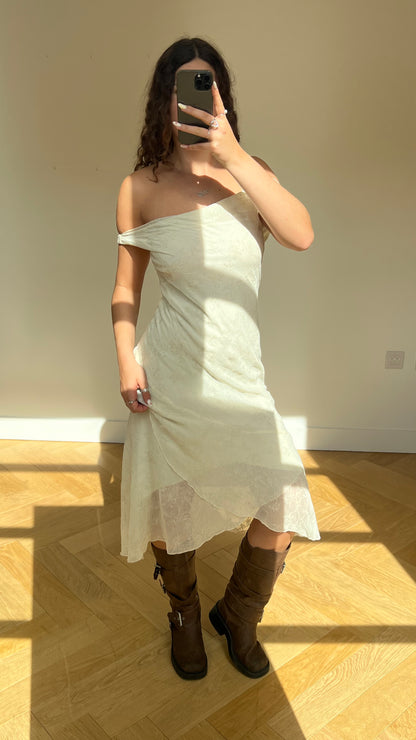 00s cream glitter maxi dress- size M