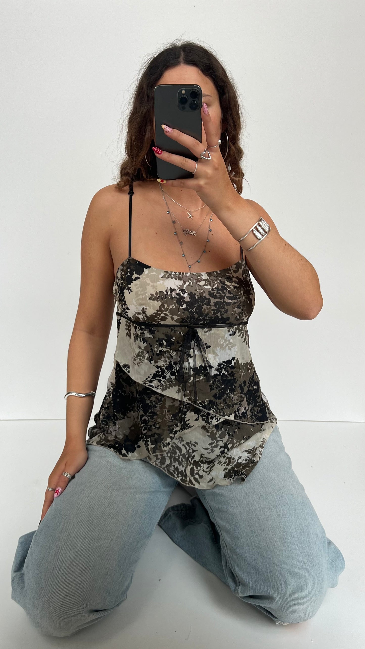 00s black mesh asymmetric cami- size M