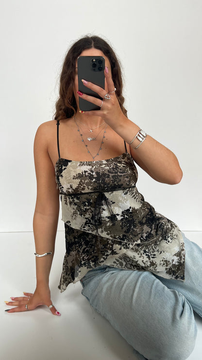 00s black mesh asymmetric cami- size M