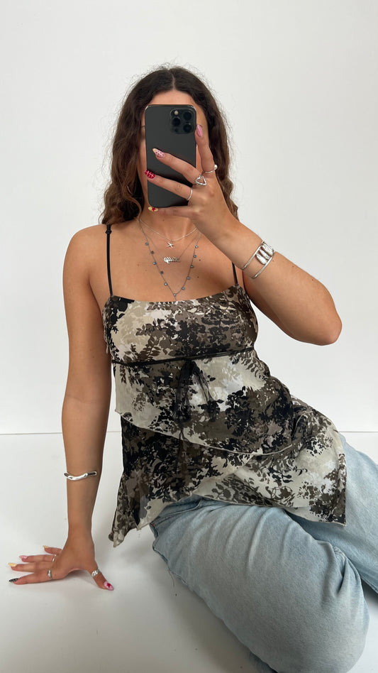 00s black mesh asymmetric cami- size M