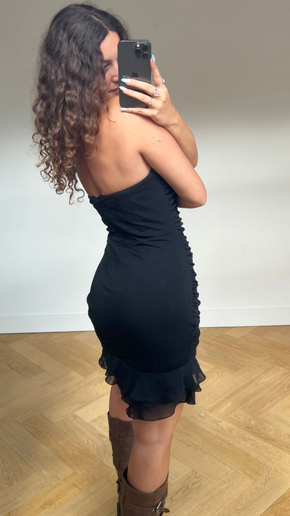 00s black ruched midi dress- size M