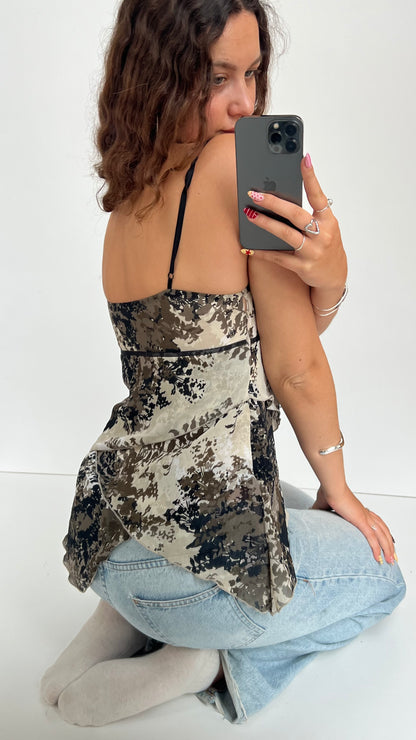 00s black mesh asymmetric cami- size M