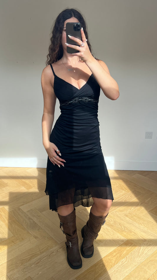 00s black mesh midi dress- size M