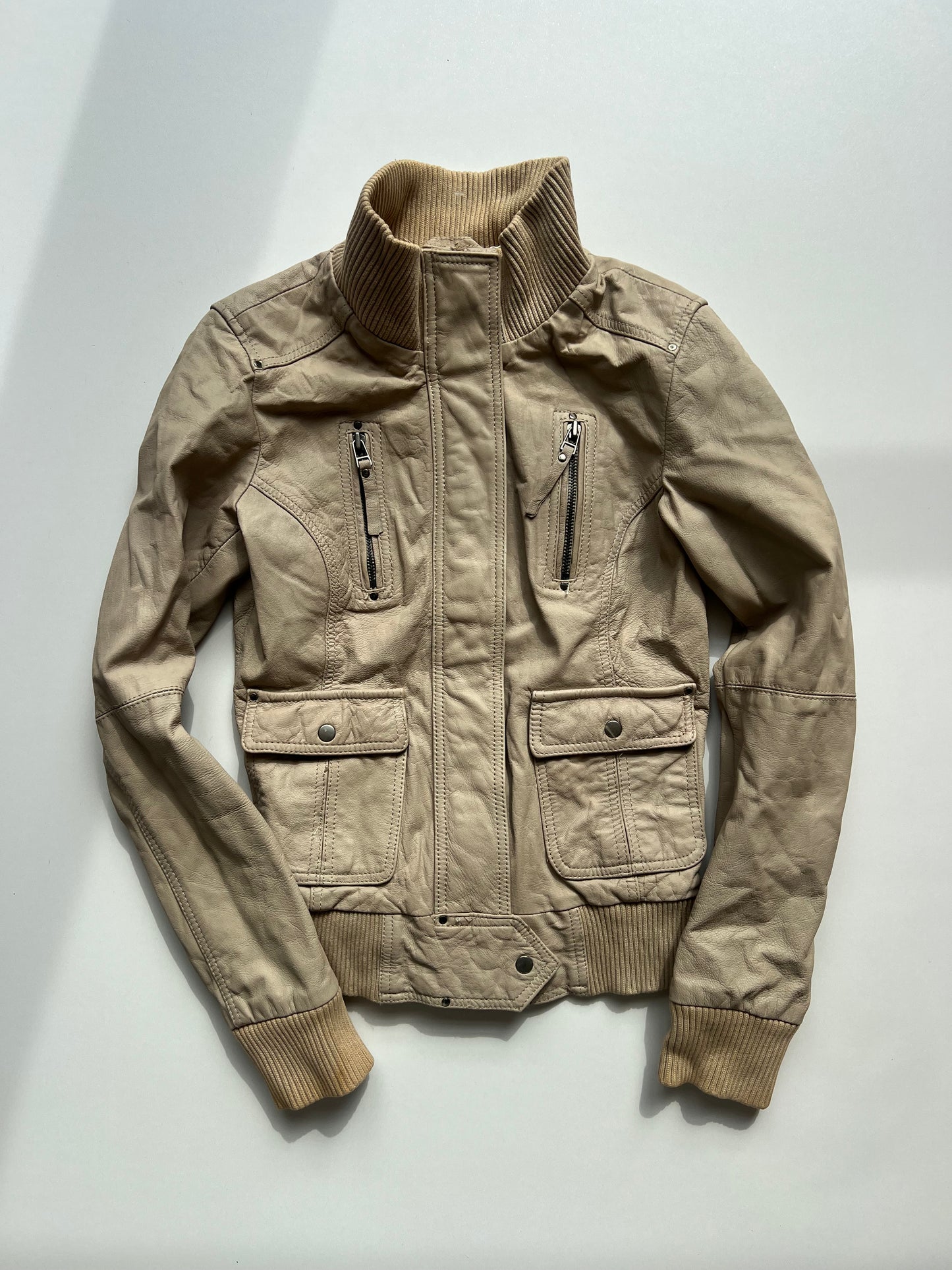 00s beige leather jacket- size XS