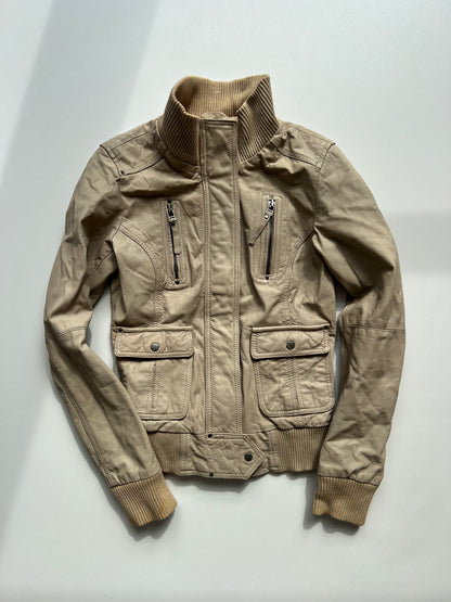 00s beige leather jacket- size XS