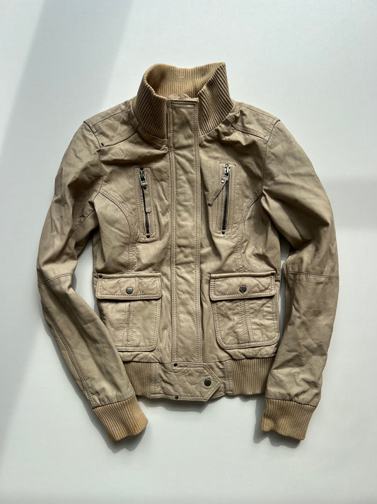 00s beige leather jacket- size XS