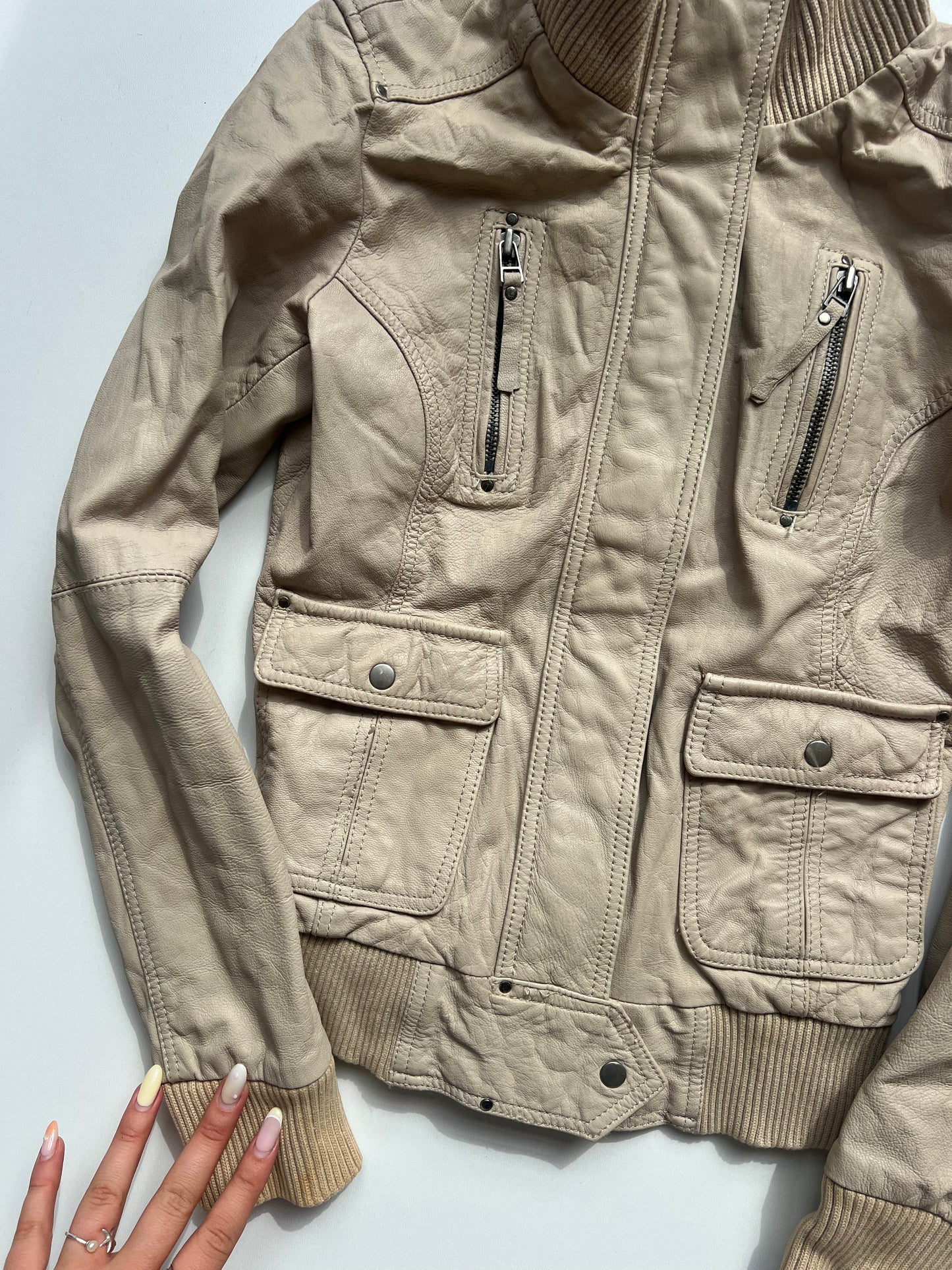 00s beige leather jacket- size XS
