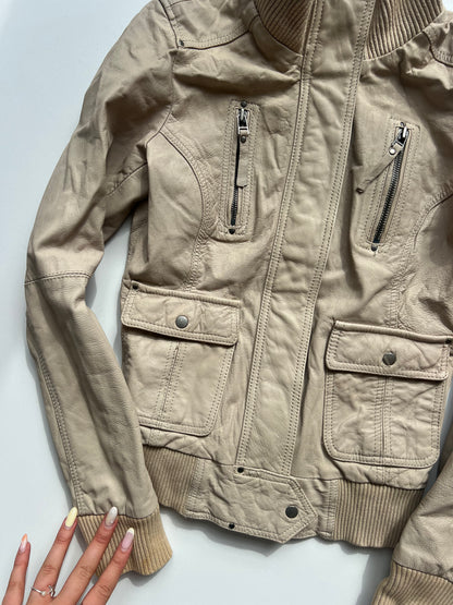 00s beige leather jacket- size XS