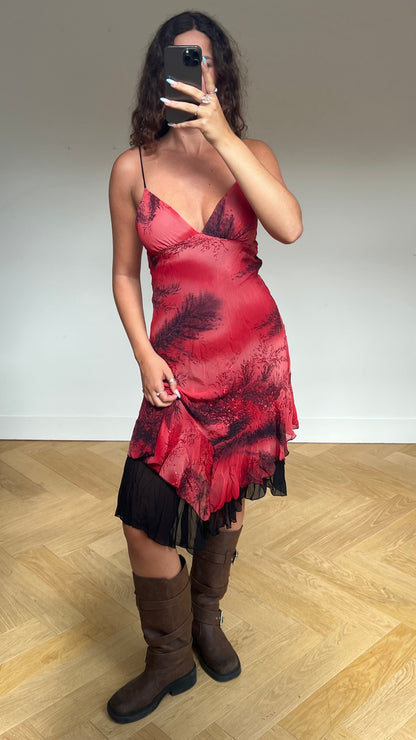 00s red glitter mesh midi dress- size M
