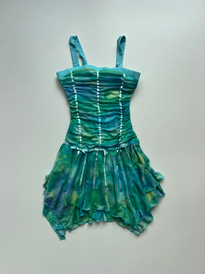 00s blue ruched mini dress- size XS