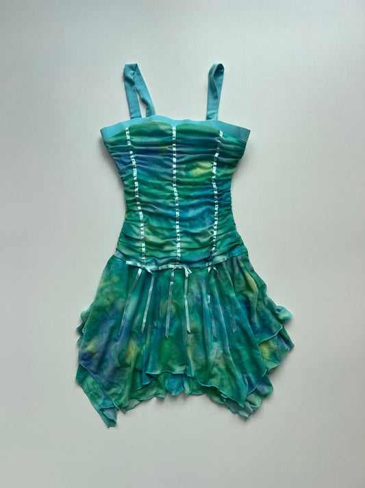 00s blue ruched mini dress- size XS