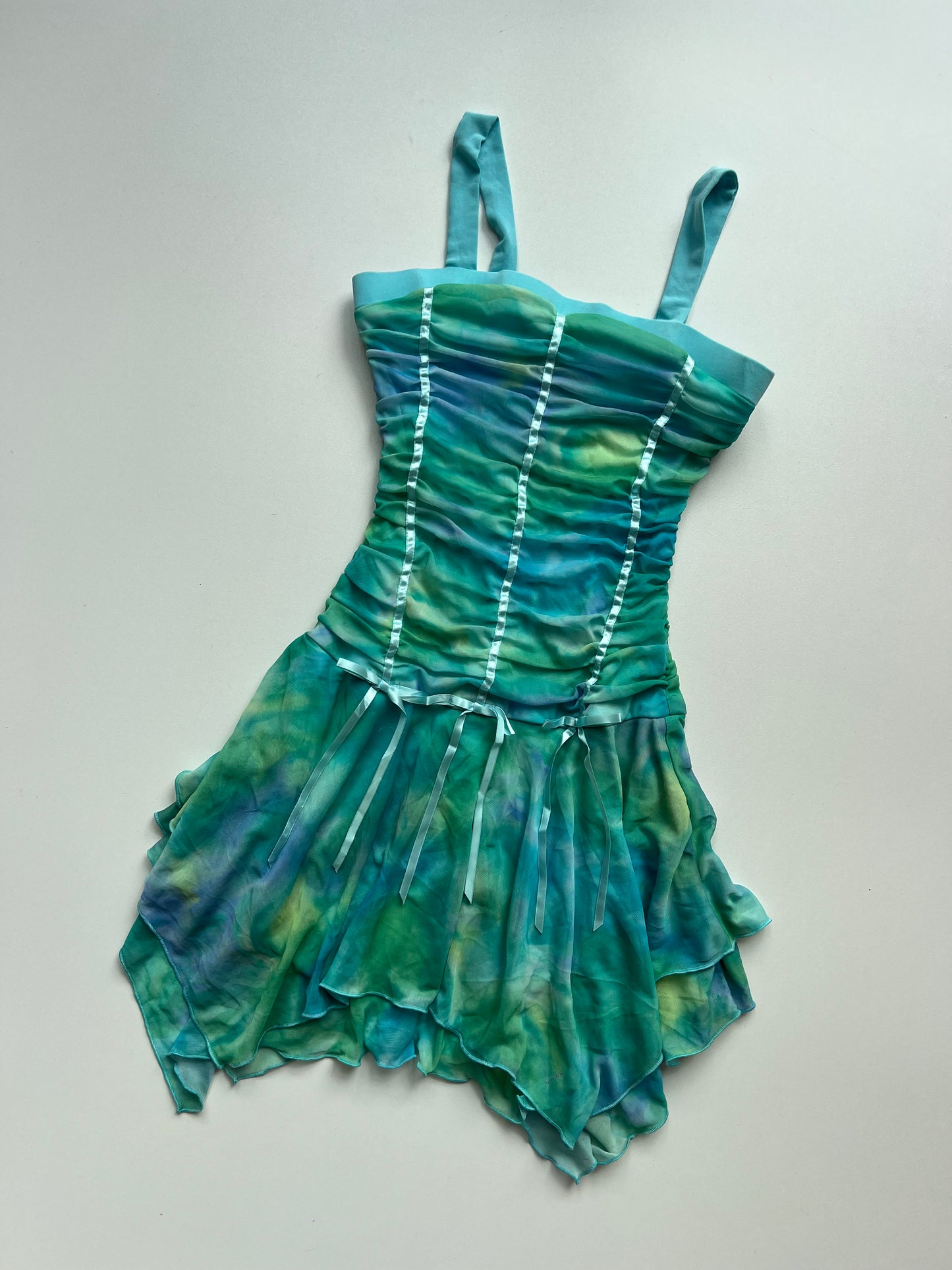 00s blue ruched mini dress- size XS