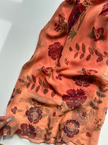 00s orange floral mesh midi dress- size XS