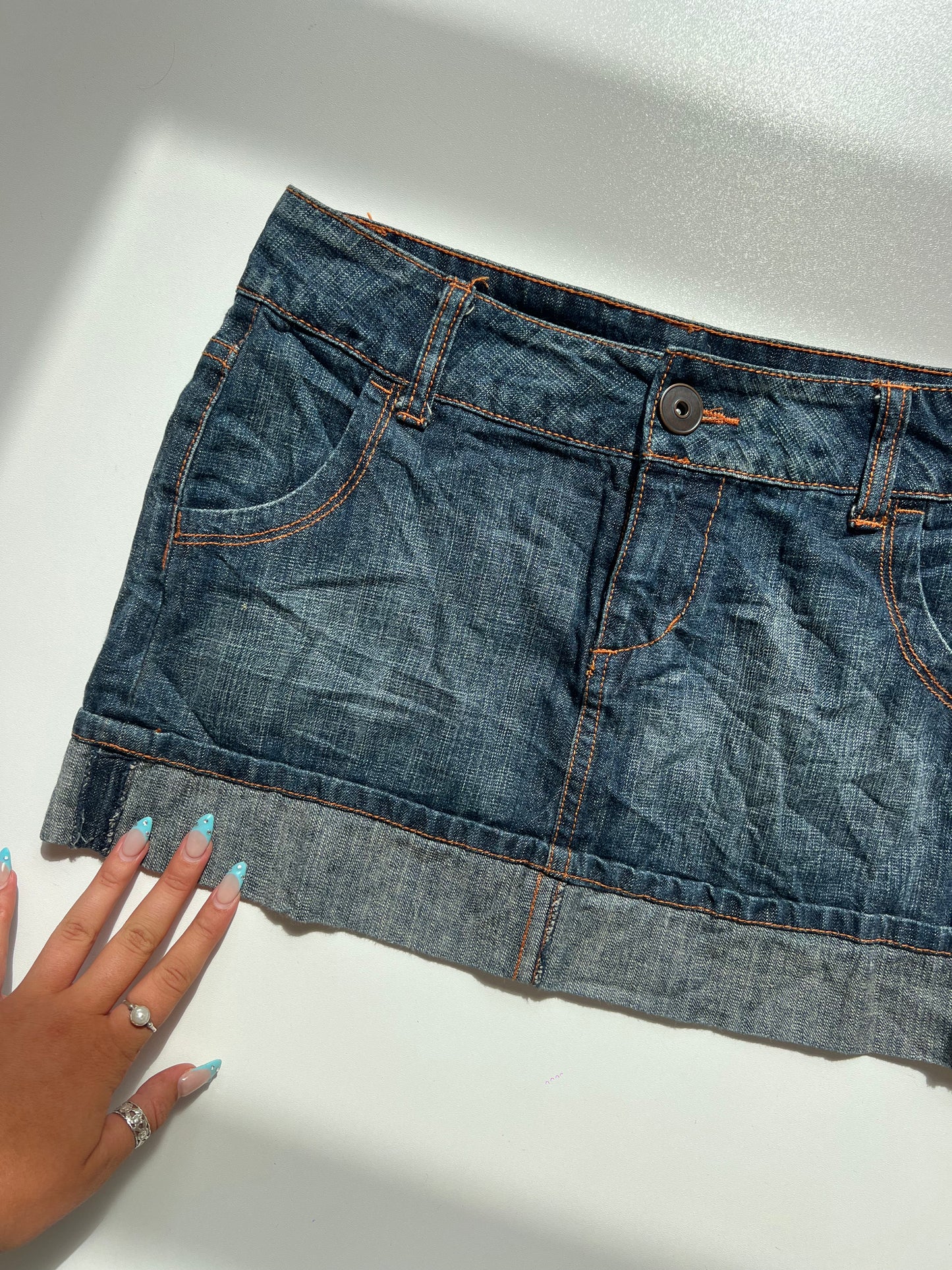 00s denim mini skirt- size S