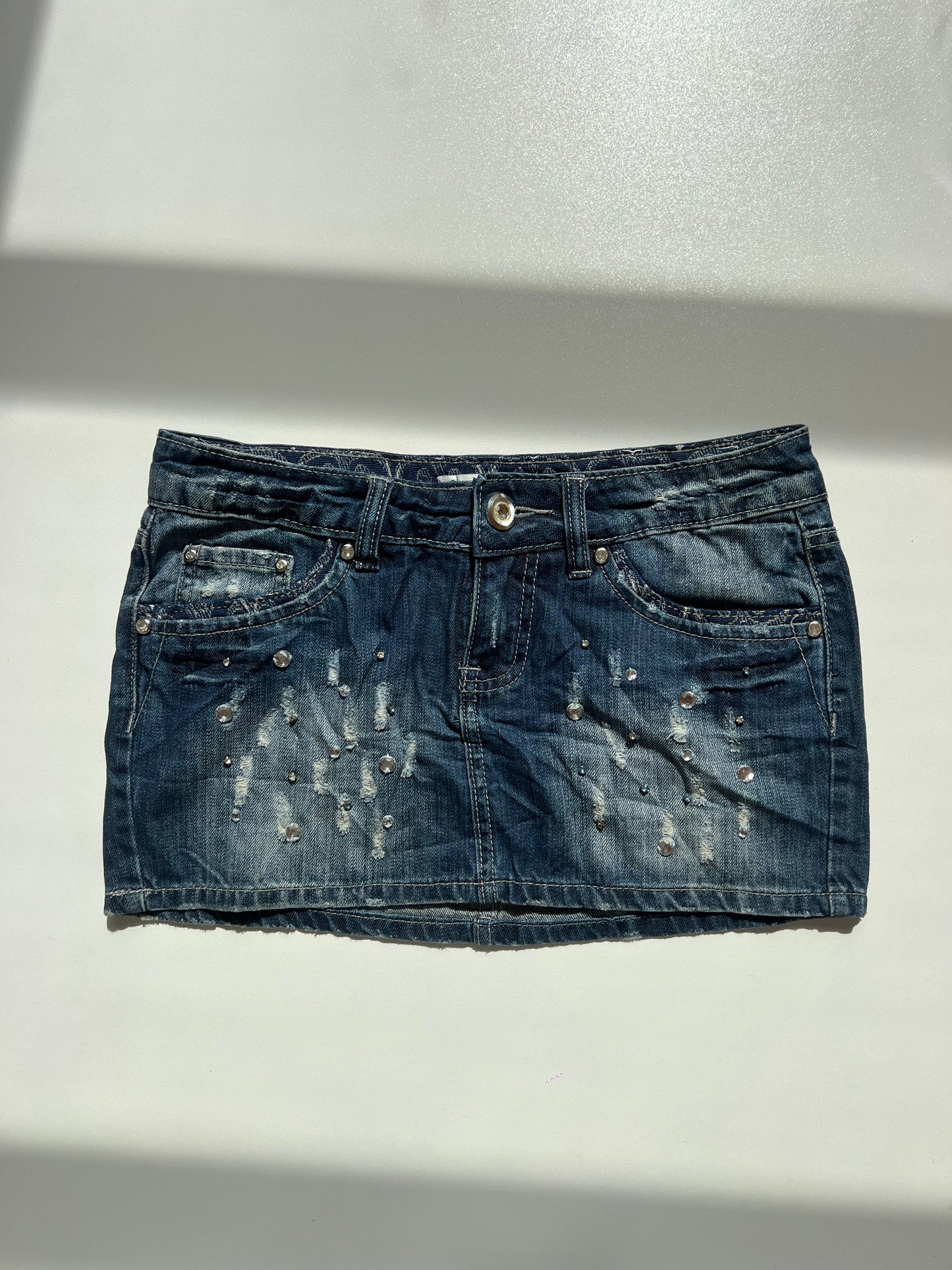00s denim diamanté skirt- size XS