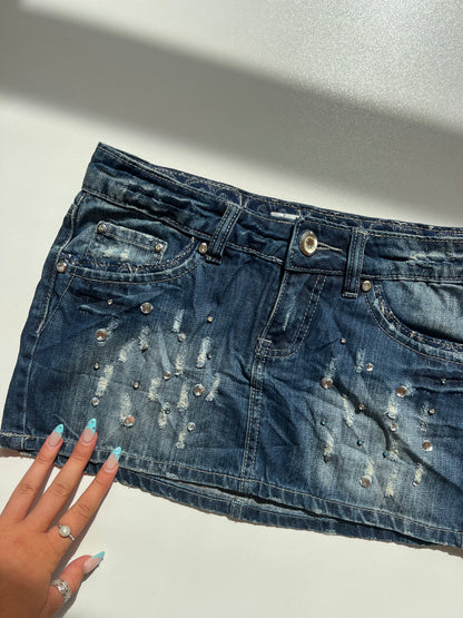 00s denim diamanté skirt- size XS