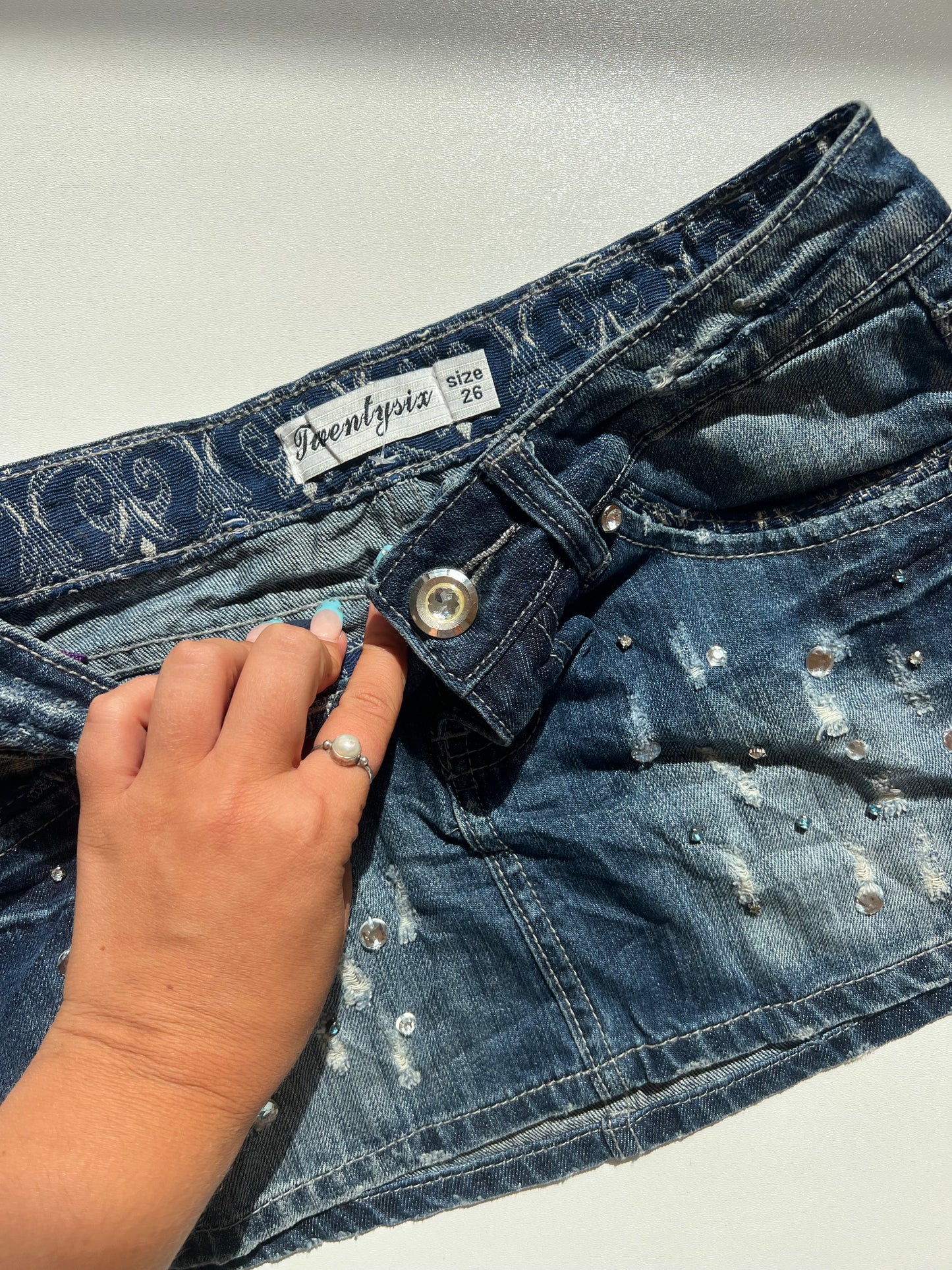 00s denim diamanté skirt- size XS