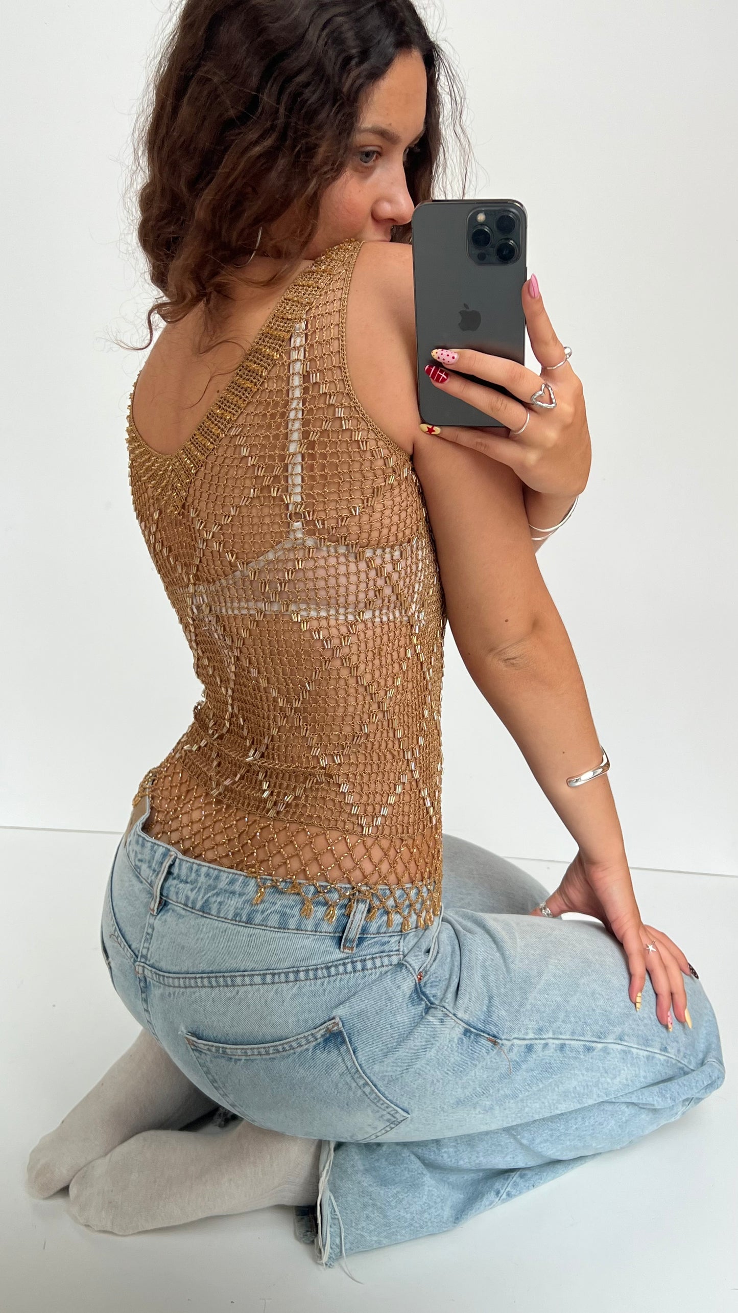 00s gold beaded top- size S