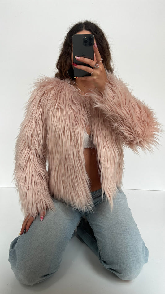 00s pink fur jacket- size M