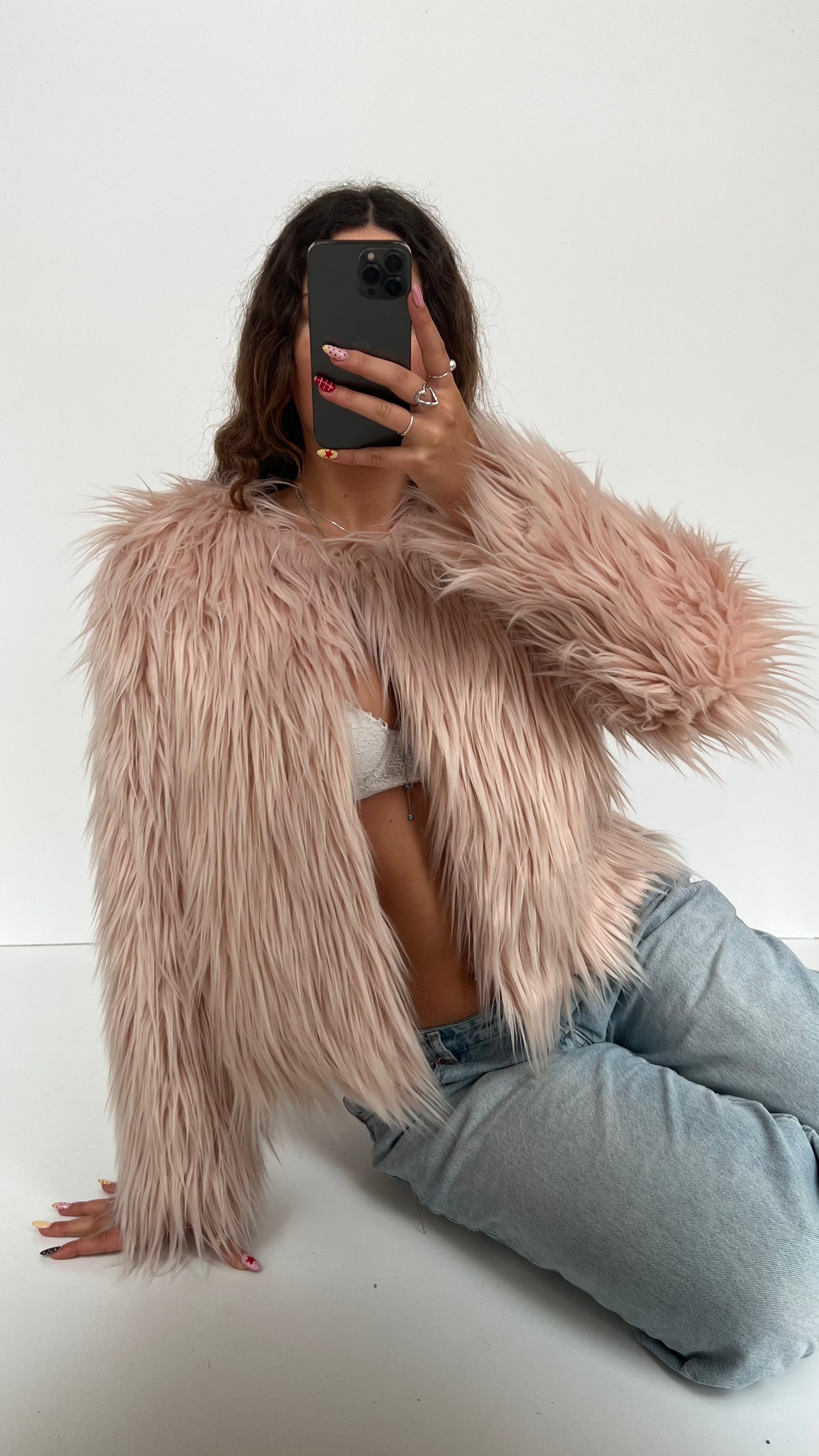 00s pink fur jacket- size M