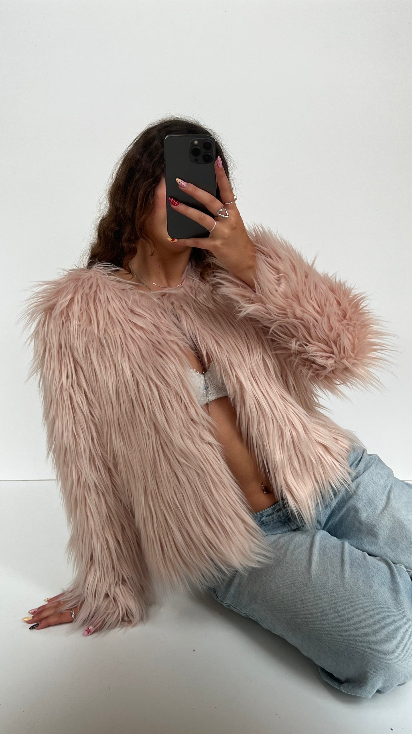 00s pink fur jacket- size M