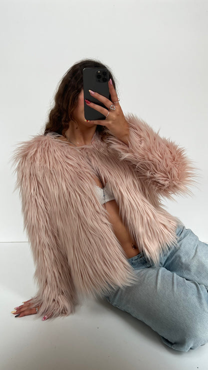 00s pink fur jacket- size M