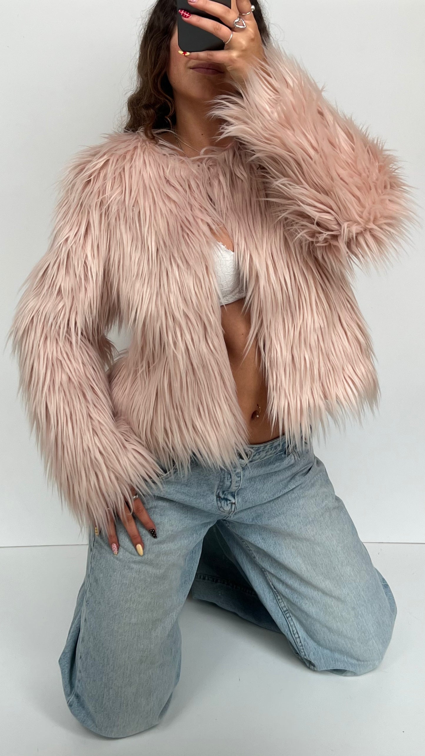 00s pink fur jacket- size M