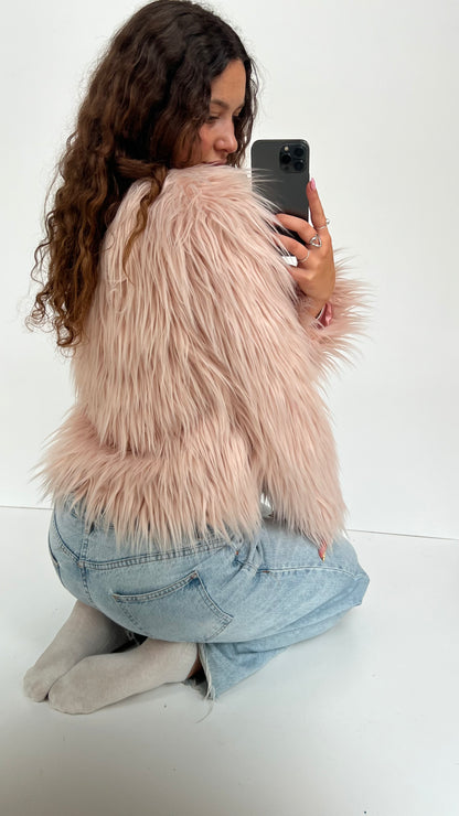 00s pink fur jacket- size M