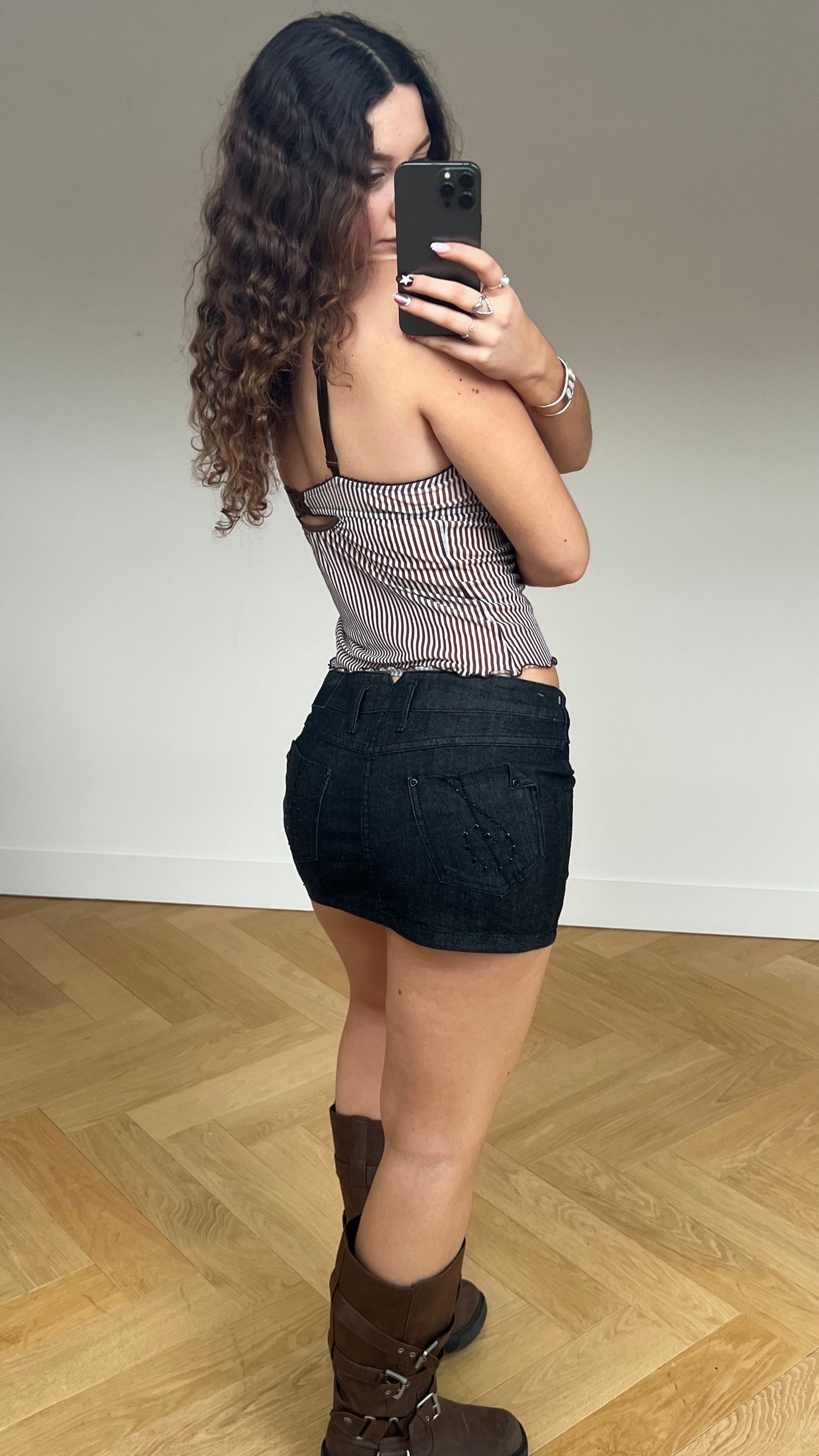 00s black denim mini skirt- size M