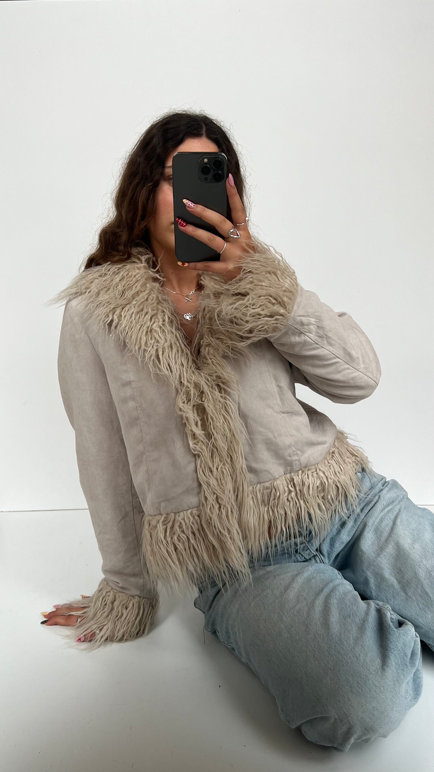 00s cream afghan jacket- size L