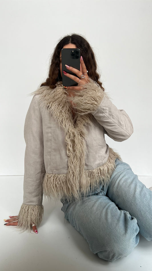 00s cream afghan jacket- size L