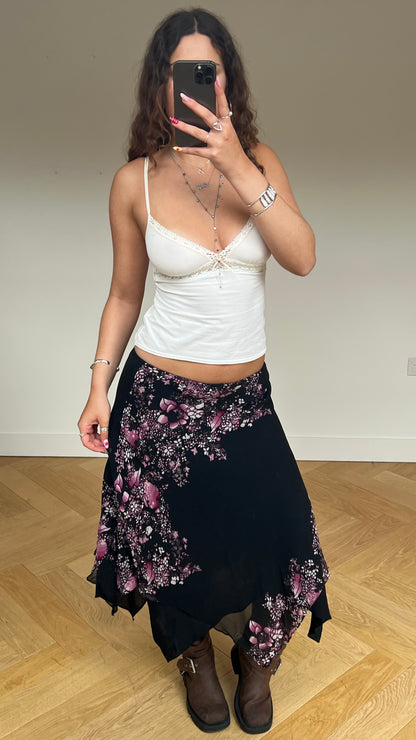 00s black purple mesh midi skirt- size L