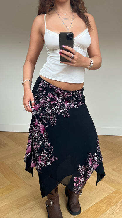 00s black purple mesh midi skirt- size L