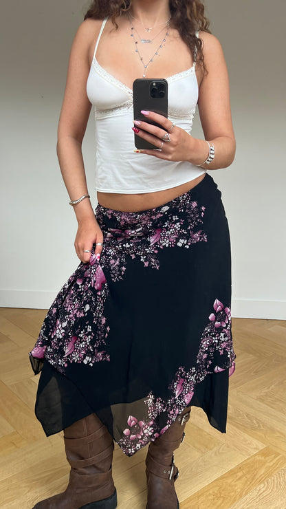00s black purple mesh midi skirt- size L