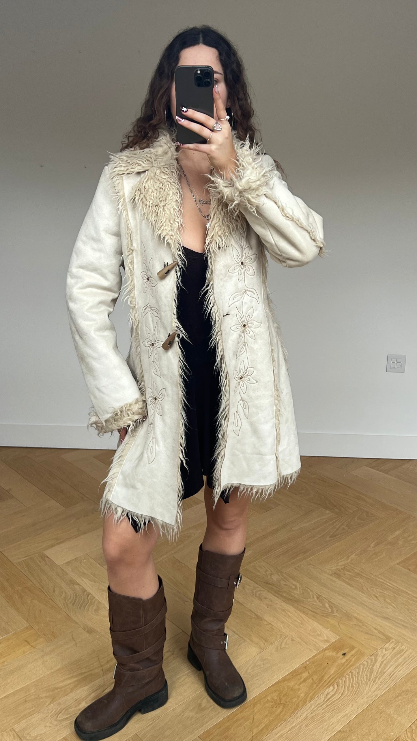 00s cream floral afghan coat- size M