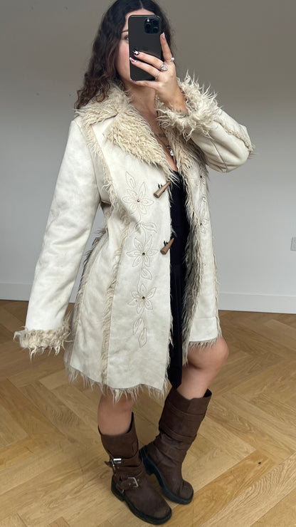 00s cream floral afghan coat- size M