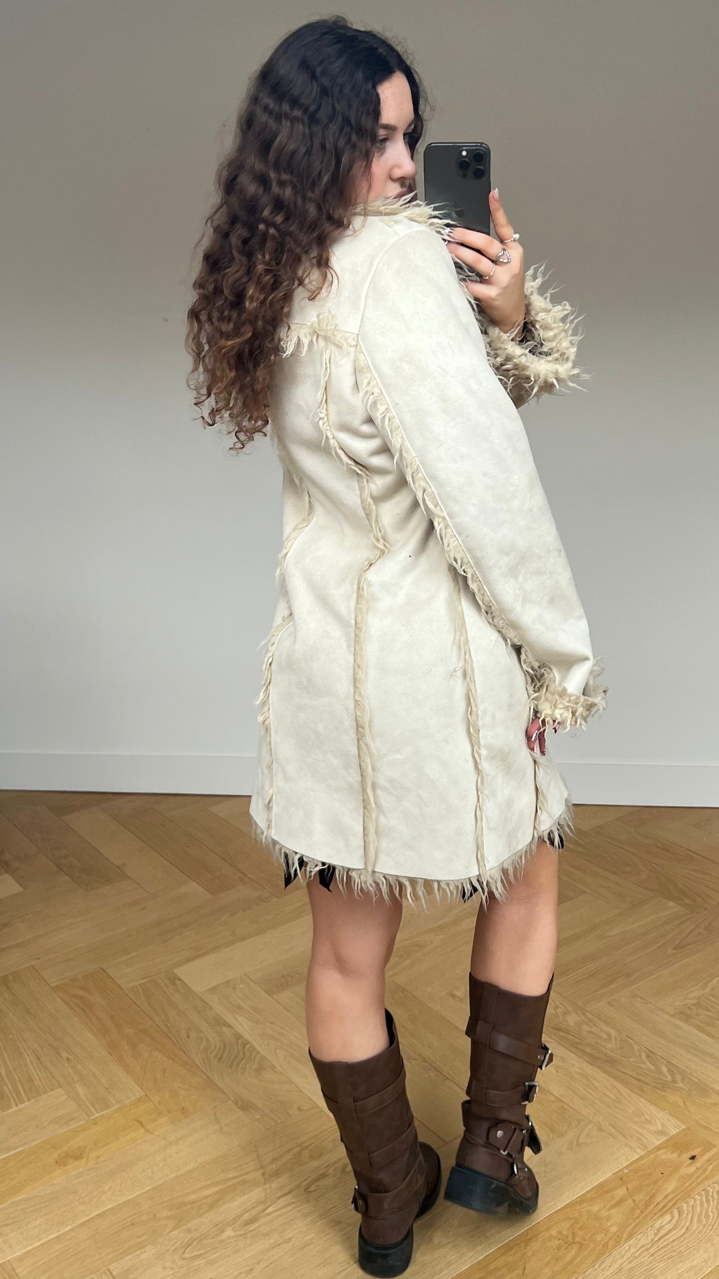 00s cream floral afghan coat- size M