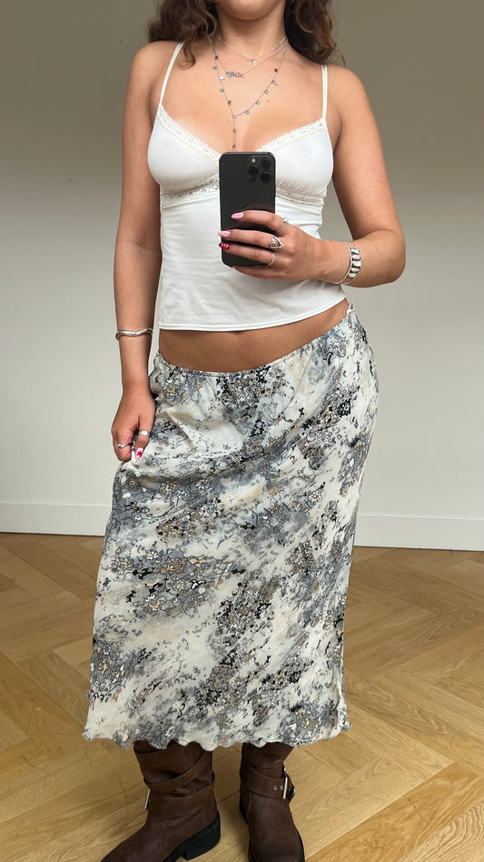 00s grey blue mesh maxi skirt- size M