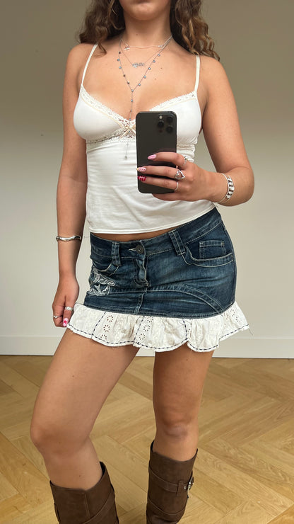 00s denim frill mini skirt- size M