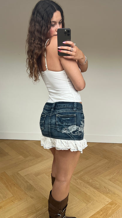 00s denim frill mini skirt- size M