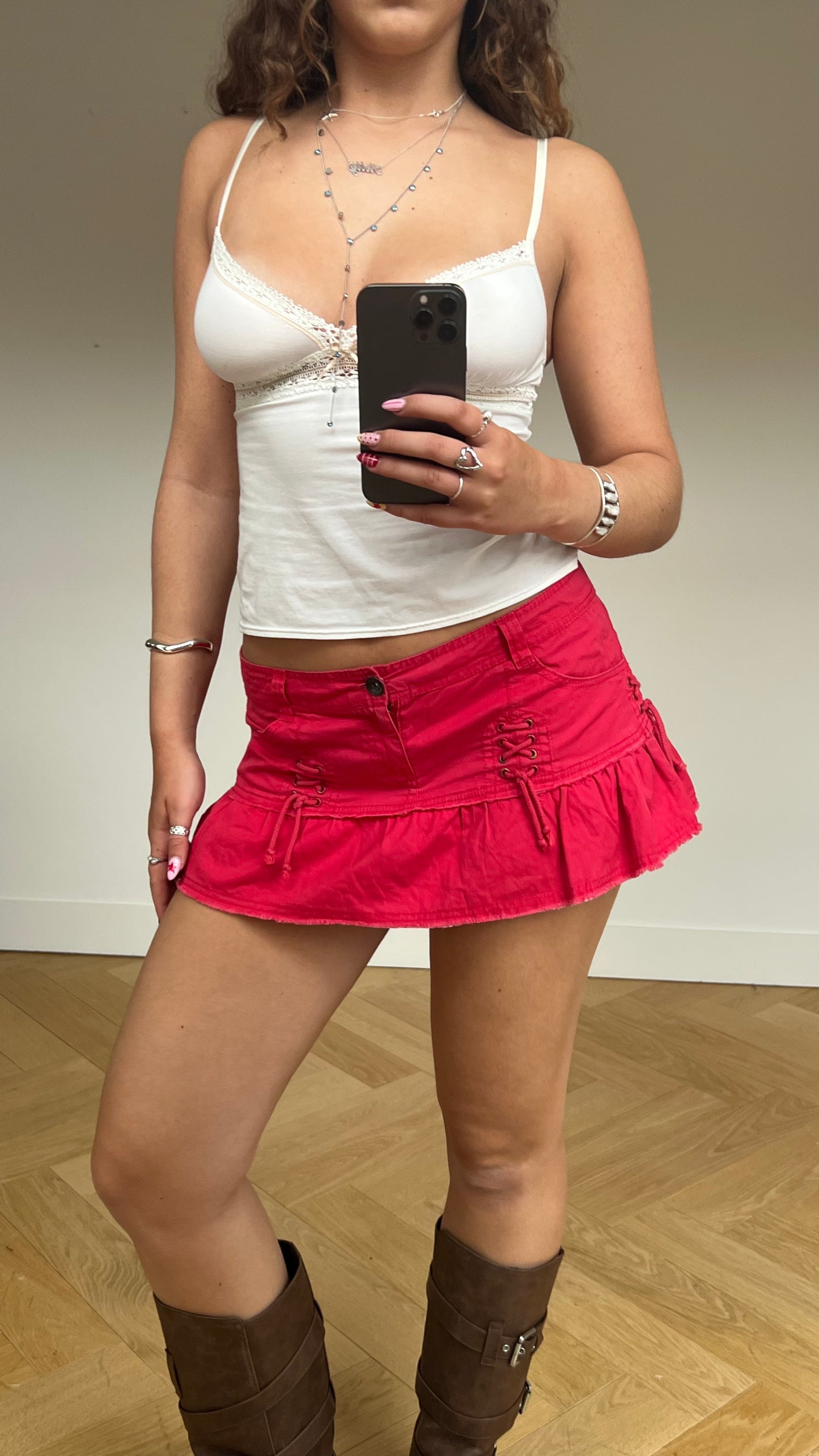 00s red micro mini skirt- size M