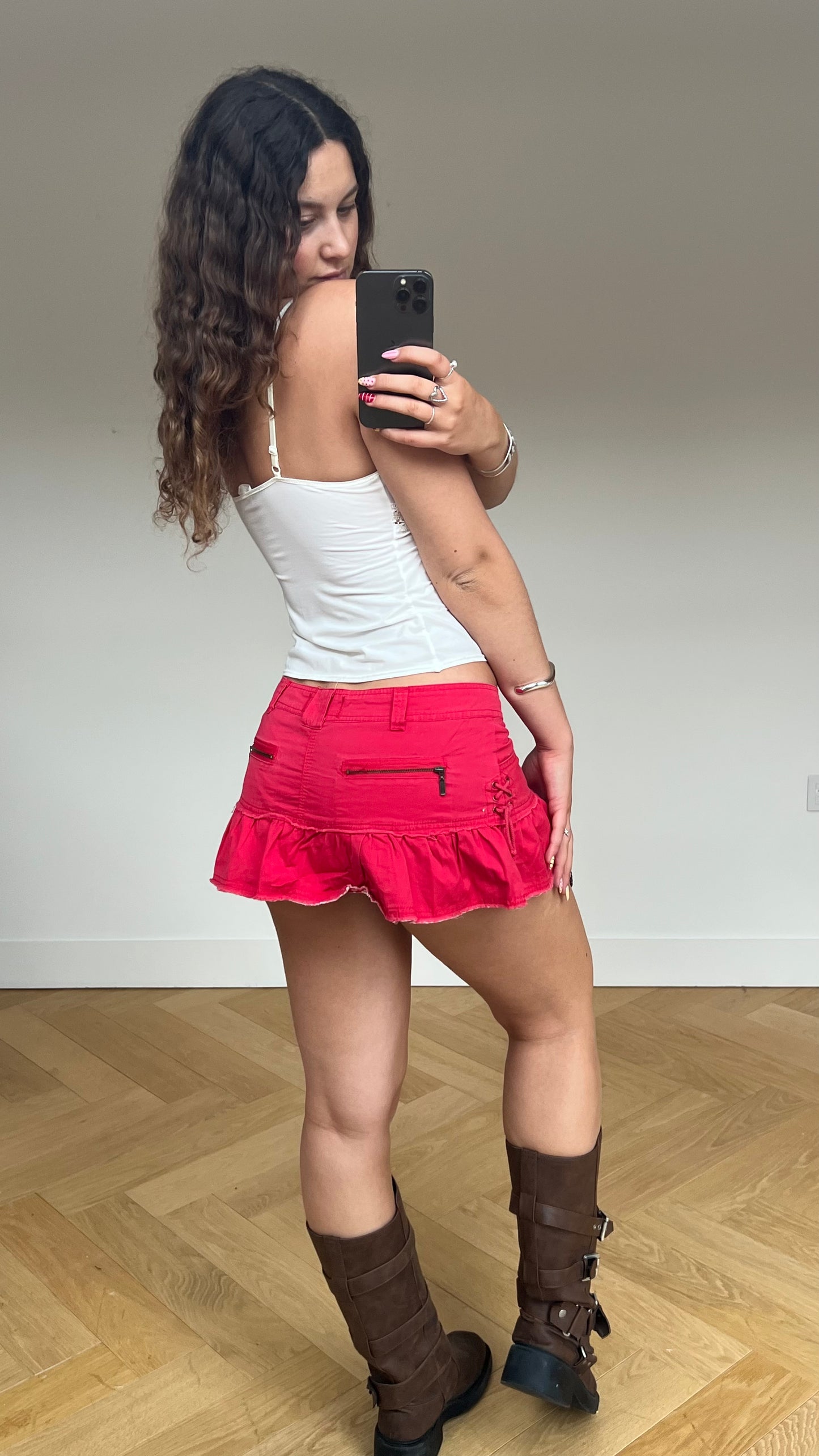 00s red micro mini skirt- size M