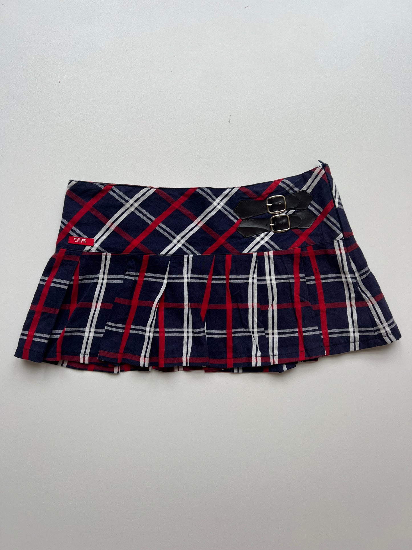 00s red plaid mini skirt- size S
