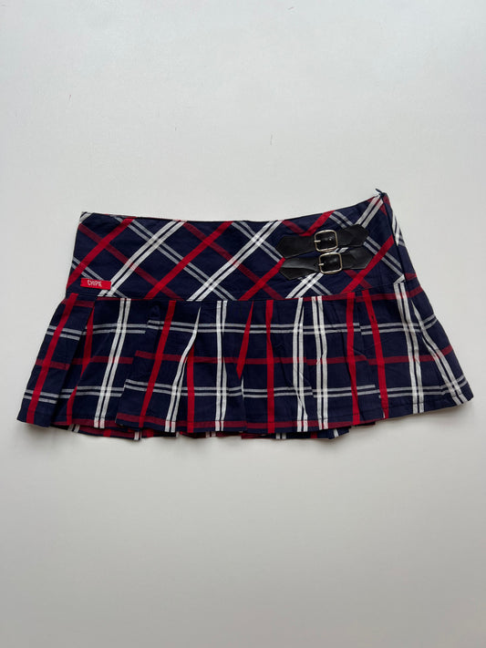 00s red plaid mini skirt- size S
