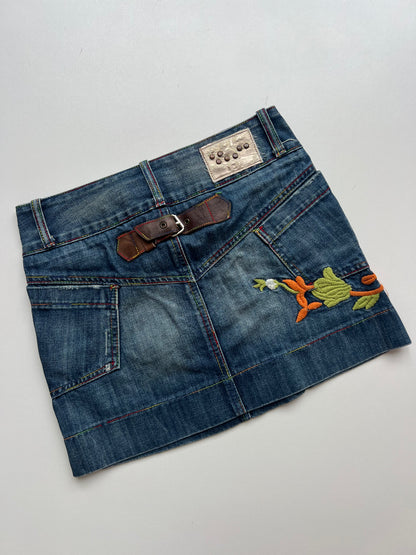 00s embroidered denim mini skirt- size S