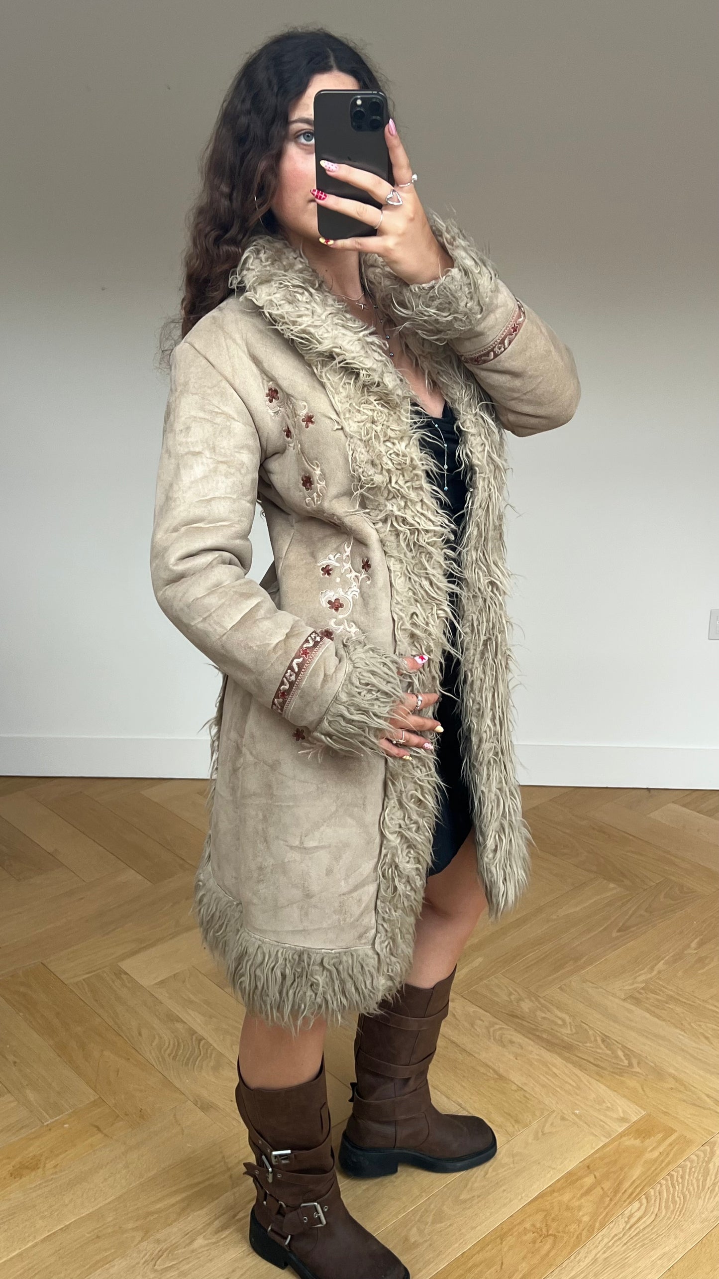 00s cream floral afghan coat- size M