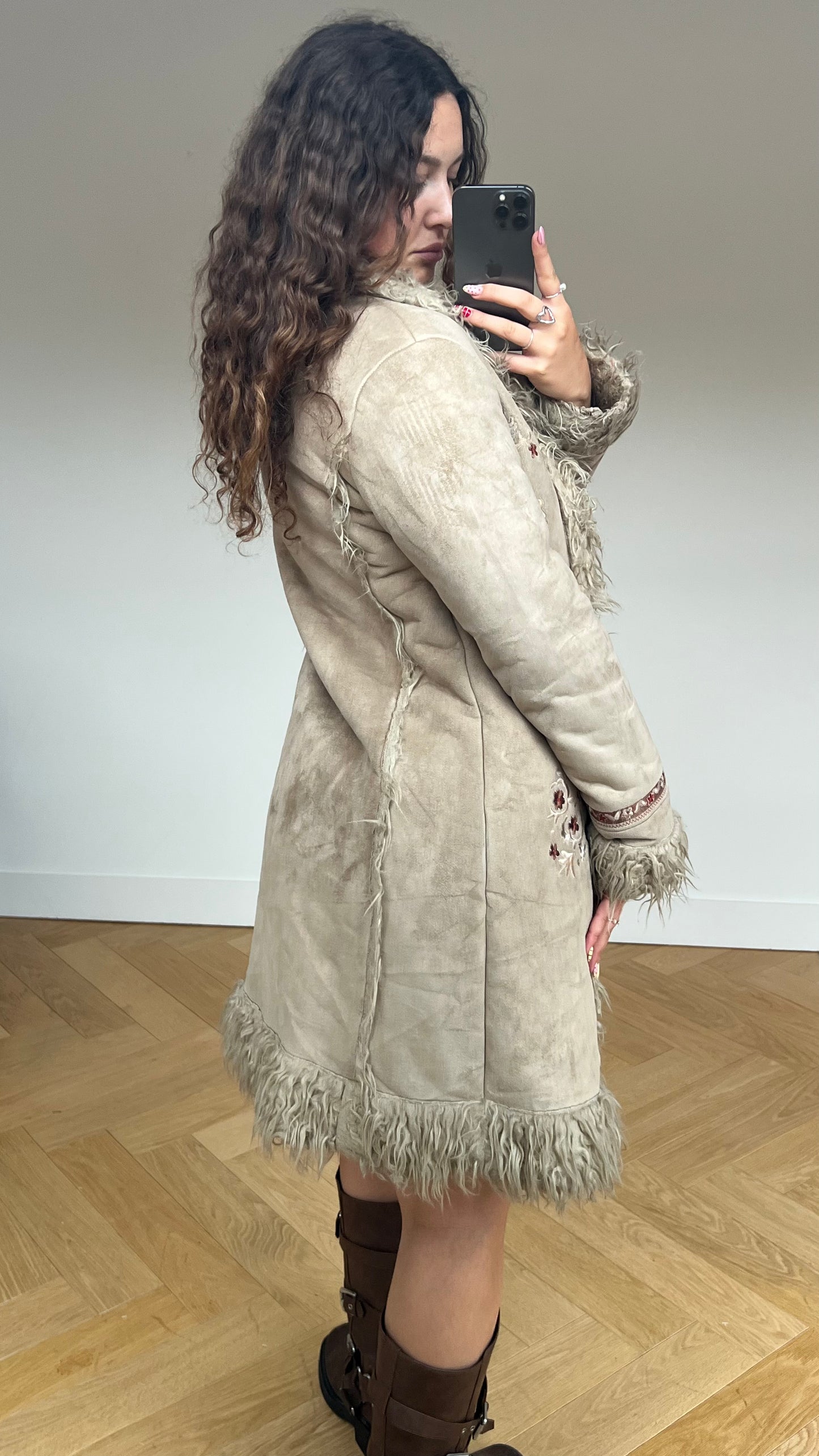 00s cream floral afghan coat- size M