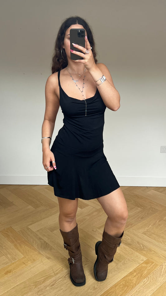 00s black backless mini dress- size M