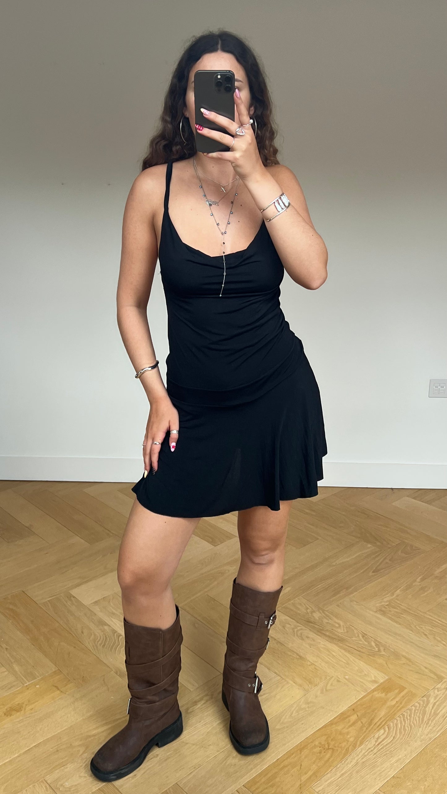 00s black backless mini dress- size M